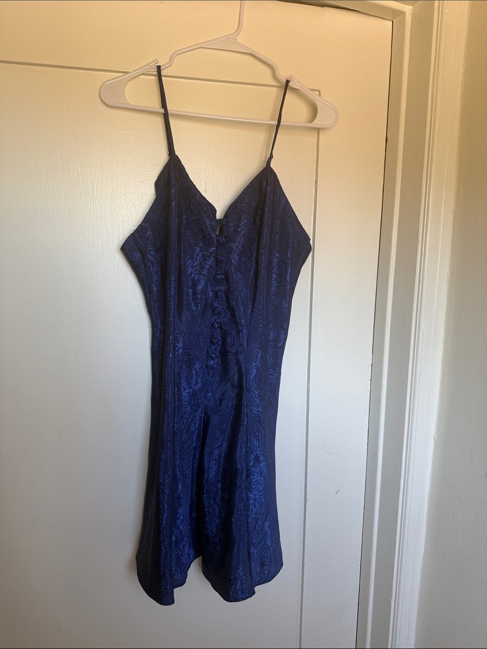 Vintage Navy Blue Floral Satin Slip Chemise